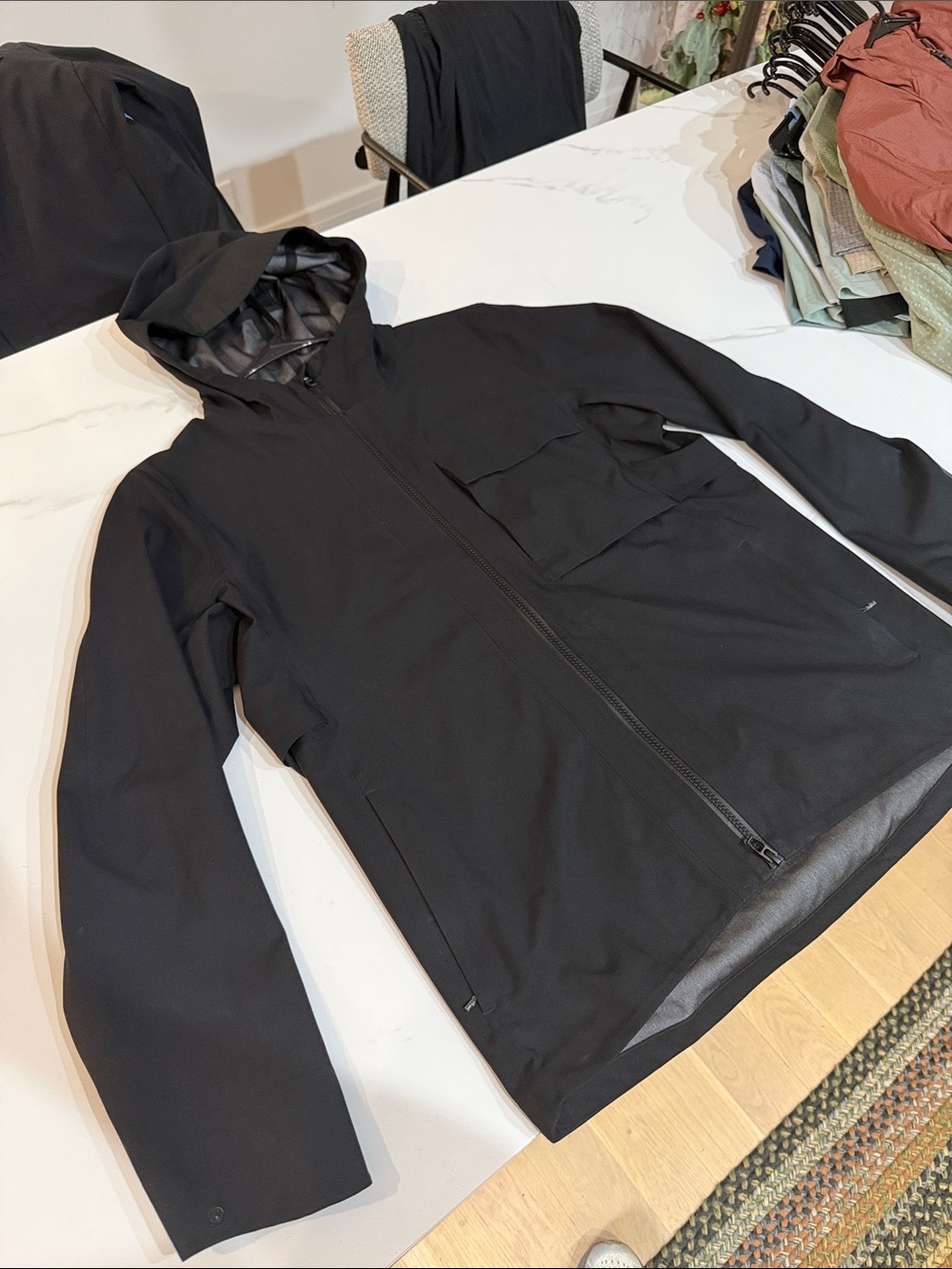 lululemon athletica Black Hooded Raincoat with Zip Front